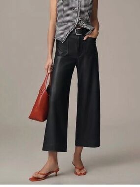 Maeve Colette Crop Vegan Leather Pants Black Anthropologie Wide Leg